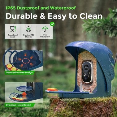 PerchMe™ AI-Recognition Smart Bird Feeder with Camera, Solar Powered (Navy Blue)