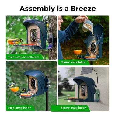 PerchMe™ AI-Recognition Smart Bird Feeder with Camera, Solar Powered (Navy Blue)