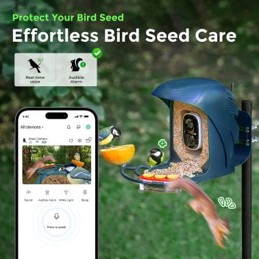 PerchMe™ AI-Recognition Smart Bird Feeder with Camera, Solar Powered (Navy Blue)