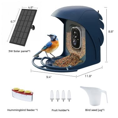 PerchMe™ AI-Recognition Smart Bird Feeder with Camera, Solar Powered (Navy Blue)