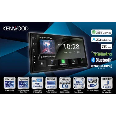 KENWOOD® DMX4710S 6.8-In. Car In-Dash Unit, Double-DIN/Single-DIN Digital Receiver with WSVGA Touch Screen, Android Auto™/Apple CarPlay®, and SiriusXM® Ready