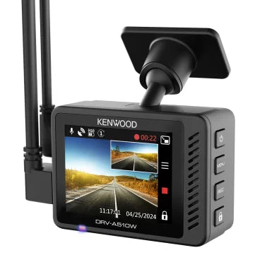 KENWOOD® DRV-A510WDP Front 1440p and Rear 1080p Compact Dash Cams with 2-In. Display and Built-in GPS for 12-/24-Volt Systems