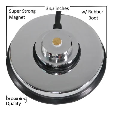 Browning® NMO 3-5/8-In. Magnet Mount with Rubber Boot, 17-Ft. RG-58/U with Preinstalled Mini-UHF Male Connector (Chrome)