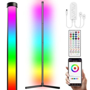 eco4life 61-In. RGB Color-Changing Modern Wi-Fi® Aluminum Corner Floor Lamp with PVC Shell