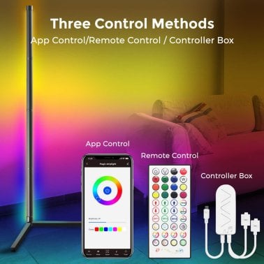 eco4life 61-In. RGB Color-Changing Modern Wi-Fi® Aluminum Corner Floor Lamp with PVC Shell