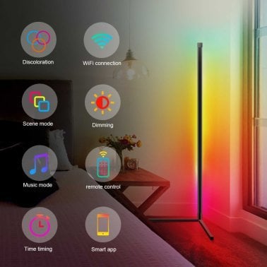 eco4life 61-In. RGB Color-Changing Modern Wi-Fi® Aluminum Corner Floor Lamp with PVC Shell