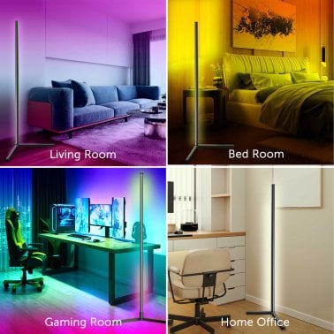 eco4life 61-In. RGB Color-Changing Modern Wi-Fi® Aluminum Corner Floor Lamp with PVC Shell