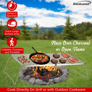 Brentwood® 25-In. x 17-In. Heavy-Duty Stainless Steel Portable Folding Campfire Grill with Carry Bag, BB-17X25SS