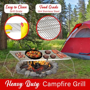 Brentwood® 25-In. x 17-In. Heavy-Duty Stainless Steel Portable Folding Campfire Grill with Carry Bag, BB-17X25SS