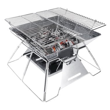 Brentwood® 14-In. x 14-In. Stainless Steel Portable Folding Charcoal BBQ Grill and Outdoor Fire Pit with Carry Bag, BB-4X14SS