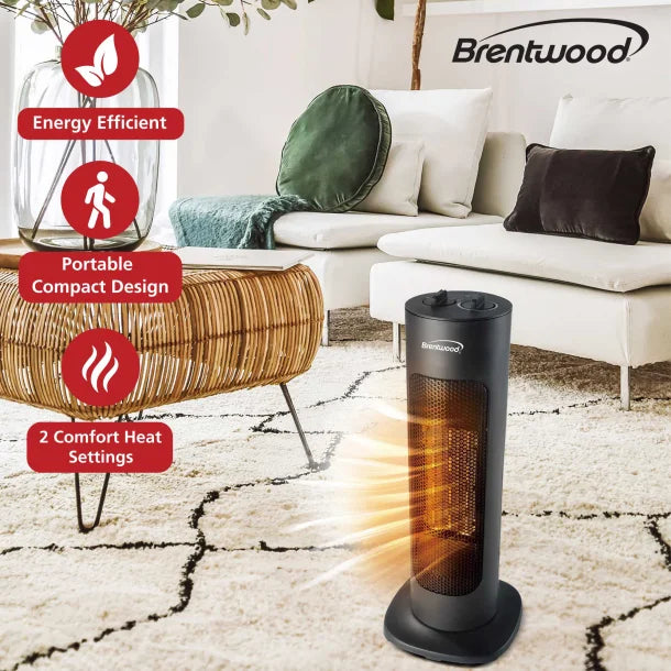 Brentwood® 1,500-Watt-Max Portable Oscillating Ceramic Tower Electric Space Heater, Black, H-C1618BK