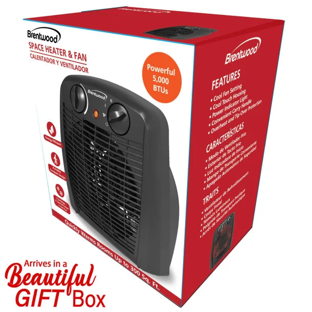 Brentwood® 1,500-Watt-Max Portable Electric Space Heater and Fan, Black, H-F305BK