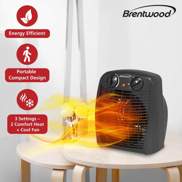 Brentwood® 1,500-Watt-Max Portable Electric Space Heater and Fan, Black, H-F305BK