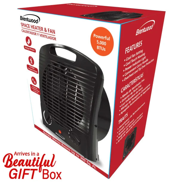 Brentwood® 1,500-Watt-Max Portable Electric Space Heater and Fan, Black, H-F306BK