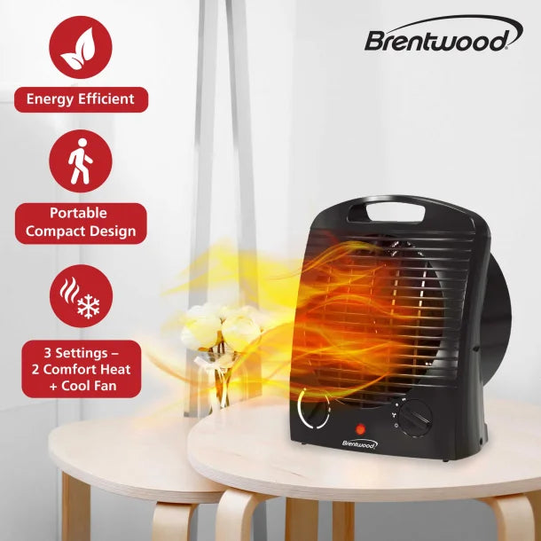 Brentwood® 1,500-Watt-Max Portable Electric Space Heater and Fan, Black, H-F306BK