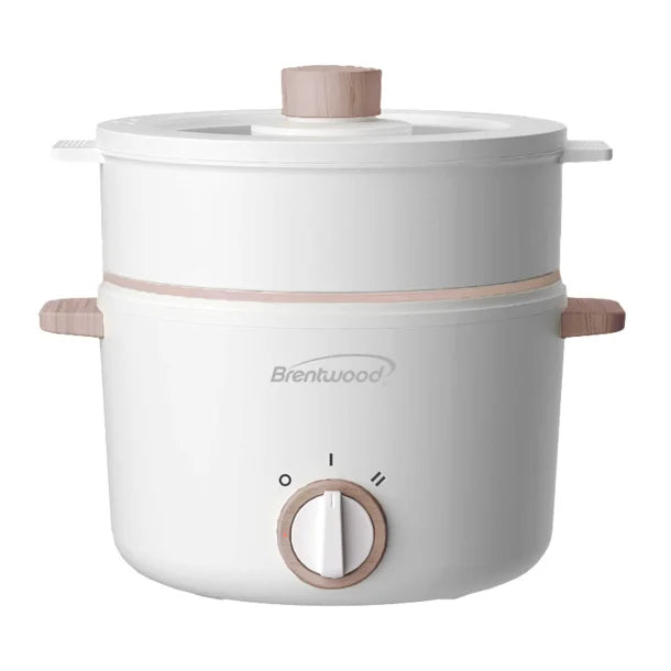 Brentwood® 3.2-Qt. Multi-Function Electric Hot Pot Cooker with Food Steamer and Ceramic Non-Stick Coating, White, HPS-3302W