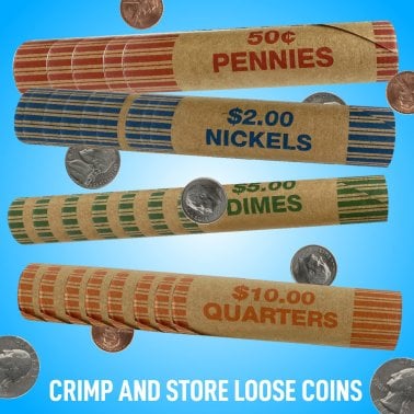 Nadex Coins™ 256 Assorted Preformed Crimped End Coin Roll Wrappers, 64 Each of Nickels, Dimes, Pennies, and Quarters