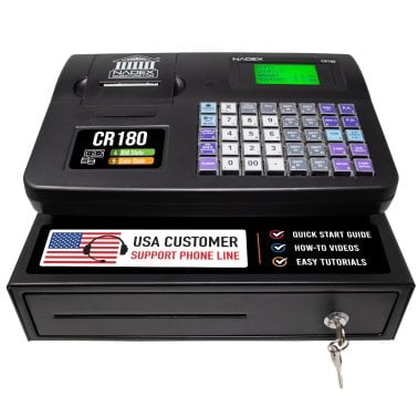 Nadex Coins™ CR180 Steel Cash Register with Coin Drawer, 6,800 PLUs and 60 Departments, Black