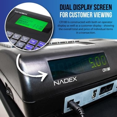 Nadex Coins™ CR180 Steel Cash Register with Coin Drawer, 6,800 PLUs and 60 Departments, Black