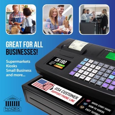 Nadex Coins™ CR180 Steel Cash Register with Coin Drawer, 6,800 PLUs and 60 Departments, Black