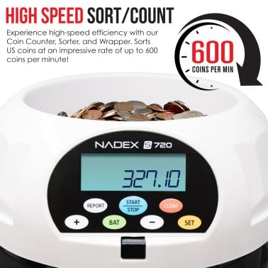 Nadex Coins™ S720 High-Speed Coin Counter, Sorter, and Wrapper