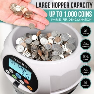 Nadex Coins™ S720 High-Speed Coin Counter, Sorter, and Wrapper