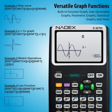 Nadex Coins™ C-270 Scientific Calculator with Black and White Graph Functions, Battery Powered (Black)