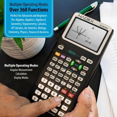 Nadex Coins™ C-270 Scientific Calculator with Black and White Graph Functions, Battery Powered (Black)