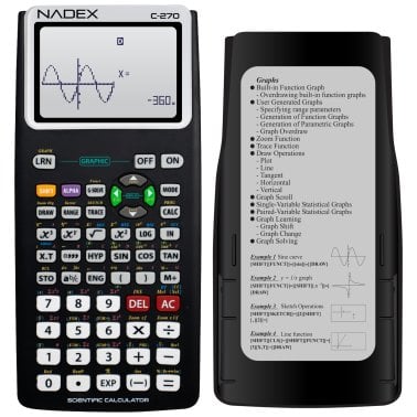 Nadex Coins™ C-270 Scientific Calculator with Black and White Graph Functions, Battery Powered (Black)