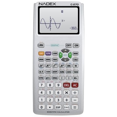 Nadex Coins™ C-270 Scientific Calculator with Black and White Graph Functions, Battery Powered (Silver)