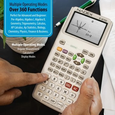 Nadex Coins™ C-270 Scientific Calculator with Black and White Graph Functions, Battery Powered (Silver)