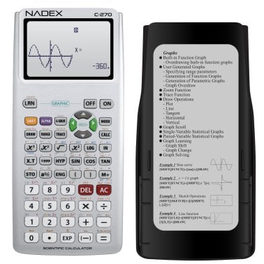 Nadex Coins™ C-270 Scientific Calculator with Black and White Graph Functions, Battery Powered (Silver)