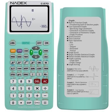 Nadex Coins™ C-270 Scientific Calculator with Black and White Graph Functions, Battery Powered (Green)