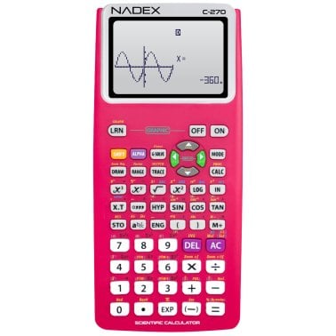 Nadex Coins™ C-270 Scientific Calculator with Black and White Graph Functions, Battery Powered (Pink)