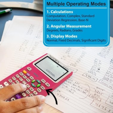 Nadex Coins™ C-270 Scientific Calculator with Black and White Graph Functions, Battery Powered (Pink)