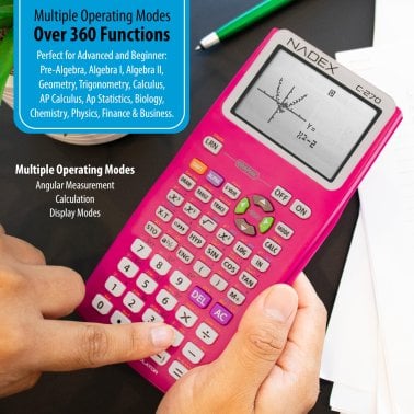 Nadex Coins™ C-270 Scientific Calculator with Black and White Graph Functions, Battery Powered (Pink)