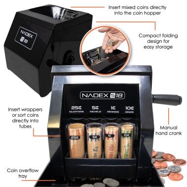 Nadex Coins™ S18 Manual Coin Sorter and Wrapper