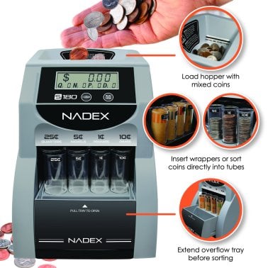 Nadex Coins™ S180 Digital Coin Counter, Sorter, and Wrapper