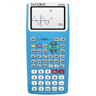 Nadex Coins™ C-270 Scientific Calculator with Black and White Graph Functions, Battery Powered (Blue)