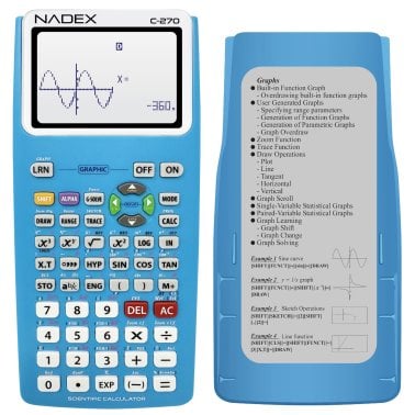 Nadex Coins™ C-270 Scientific Calculator with Black and White Graph Functions, Battery Powered (Blue)