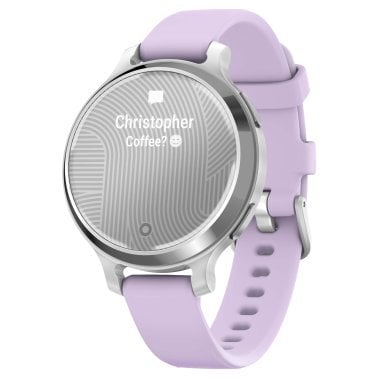 Garmin® Lily® 2 Active Health and Fitness GPS Smartwatch with Anodized Aluminum Bezel and Silicone Band (Silver with Purple Jasmine)