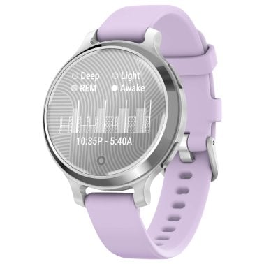 Garmin® Lily® 2 Active Health and Fitness GPS Smartwatch with Anodized Aluminum Bezel and Silicone Band (Silver with Purple Jasmine)