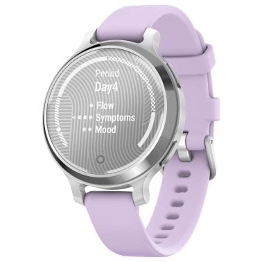 Garmin® Lily® 2 Active Health and Fitness GPS Smartwatch with Anodized Aluminum Bezel and Silicone Band (Silver with Purple Jasmine)