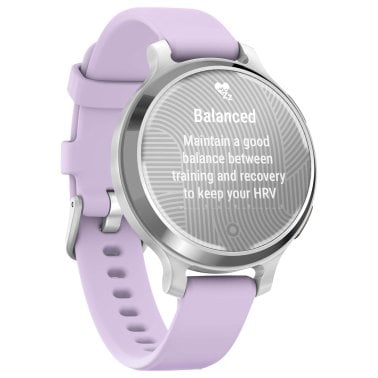 Garmin® Lily® 2 Active Health and Fitness GPS Smartwatch with Anodized Aluminum Bezel and Silicone Band (Silver with Purple Jasmine)