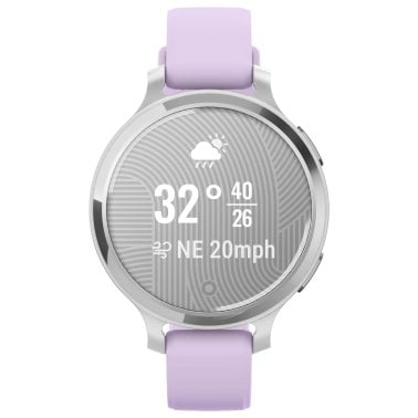 Garmin® Lily® 2 Active Health and Fitness GPS Smartwatch with Anodized Aluminum Bezel and Silicone Band (Silver with Purple Jasmine)