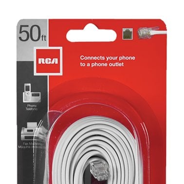 RCA Rounded Phone Line Cord (50 Ft.; White)