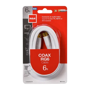 RCA RG6 Coaxial Cable with F-Connectors (6 Ft.; White)