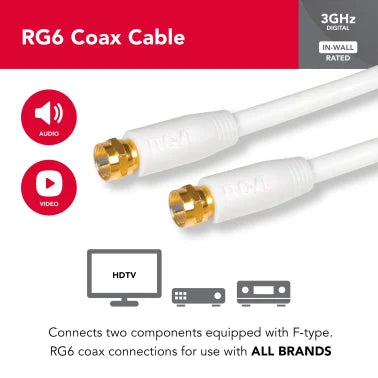 RCA RG6 Coaxial Cable with F-Connectors (6 Ft.; White)