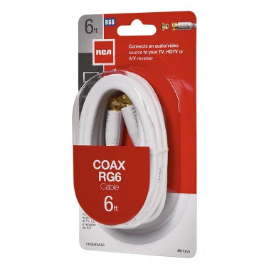 RCA RG6 Coaxial Cable with F-Connectors (6 Ft.; White)