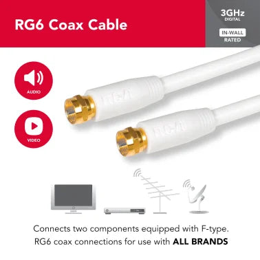 RCA RG6 Coaxial Cable with F-Connectors (50 Ft.; White)